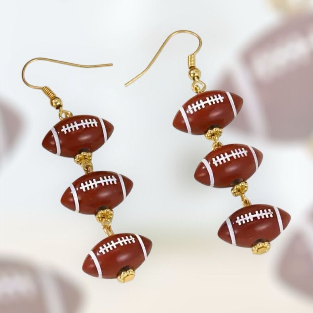🏈 NWT Gameday Tiered Football Dangle Earrings - Gold Tone